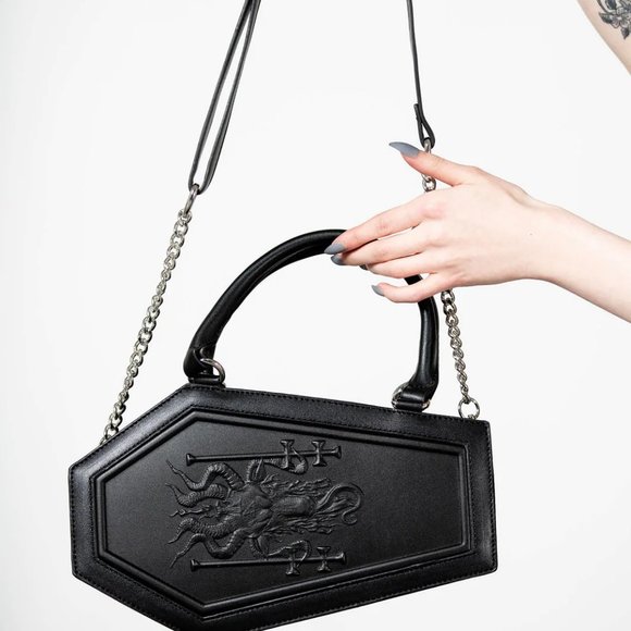 Killstar Handbags - Killstar BEAST Coffin Crossbody Bag Black Baphomet Embossed Goth New Sealed